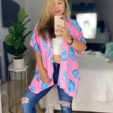 KIMONO ROSADO HOJAS AZULES