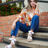 BLUSA MANGA LARGA HOJAS AZUL