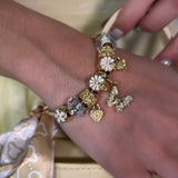 Pulsera Charms Dorada Flor Mariposa