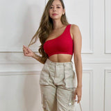 Crop Top Un Hombro Rojo