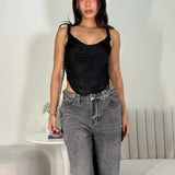 Blusa Flecos Caida Negro