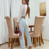 JEAN AZUL CLARO TIRO ALTO RECTO