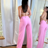 Pantalon Straight Rosado Boton Dorado