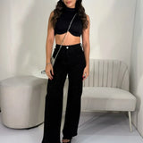 Crop Top U Neck Negro