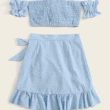 Set Top Fruncido Falda Cruzada Azul Baby