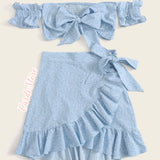 Set Top Fruncido Falda Cruzada Azul Baby