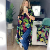 KIMONO LARGO AZUL MARINO TROPICAL
