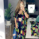 KIMONO LARGO AZUL MARINO TROPICAL