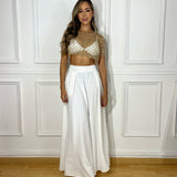 Blusa Transparencia Dorada Glitter Perlas