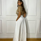 Blusa Transparencia Dorada Glitter Perlas