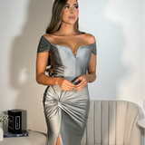 Vestido Largo Plata Hombro Descubierto