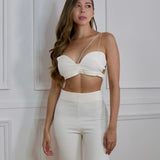 Crop Top Escote Cinta Marfil