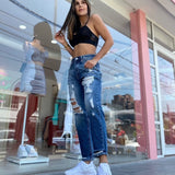 Jean Gene Rotos Recto Azul Medio