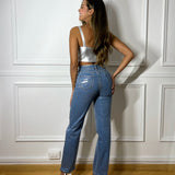 Jean Stretch Foil Plateado