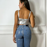 Jean Stretch Foil Plateado