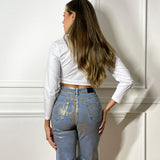 Lámina elástica para jeans dorado