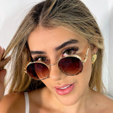 Gafas Top Circulares Gold Lente Borgoña