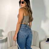 Top con Cintura Blanca Marrón Ceniza