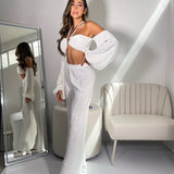 Conjunto de pantalón y top de playa de satén