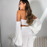 Conjunto de pantalón y top de playa de satén