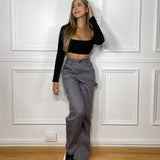 Pantalón Cargo Bolsillos Lineas Gris