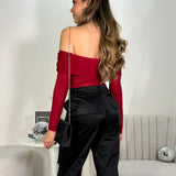 Body Mesh Shoulder Off Burgundy