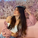 TOP CORTO BLANCO MANGA ROSA