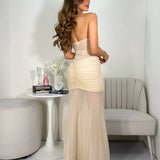 Vestido Largo Mesh Gold Gltter