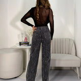 Jean Rhinestones Caida Lavado Negro