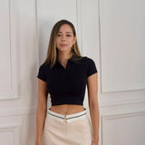 Falda corta pretina tendencia beige