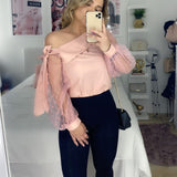 BLUSA ROSADA MANGA LUNARES CON NUDO