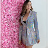 Blazer Vestido Brillante Plateado
