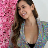 Blazer Vestido Brillante Plateado