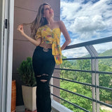 BLUSA MEDIO HOMBRO FLORES AMARILLA