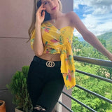 BLUSA MEDIO HOMBRO FLORES AMARILLA