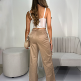 Pant Satin Caqui Cargo Laterales