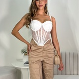 Pant Satin Caqui Cargo Laterales