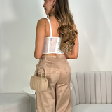 Pant Satin Caqui Cargo Laterales