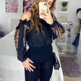 BLUSA NEGRA MANGA LUNARES CON NUDO