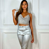 Pantalón Cuerina Faux Plateado