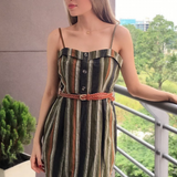 VESTIDO CORTO RAYAS VERDES CINTURÓN CAFÉ