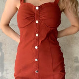 VESTIDO BOTONES CAFÉ / NARANJA