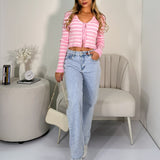 Busito Monos Rosa Rayas Blancas