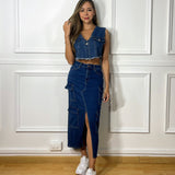 Falda Cargo Denim Azul Oscuro