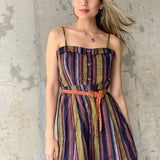 VESTIDO RAYAS AZUL / NARANJA CINTURÓN CAFÉ