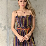 VESTIDO RAYAS AZUL / NARANJA CINTURÓN CAFÉ