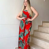 ENTERIZO ROJO HOJAS VERDES