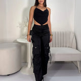 Top V Rhinestones Negro