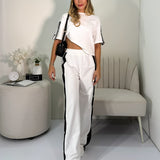 Conjunto Sport Pant Blusa Lineas Boton Blanco