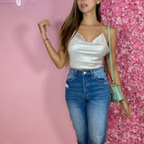 Top Brillo Plateado Escote Cadena